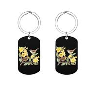 Yellow Jessamine and Wren Bird Personalized Metal Key Tags with Labels Keychain Stainless Steel Key Rings Signs