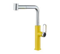 Yellow Kitchen and Bathroom Faucet Pull Down Mixer Tap Single Handle 360 Degree Rotation Plastic Hose for Sink and Shower Modern Design Easy Installation