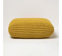 (Yellow) Knitted Cotton Pouffe Floor Cushion Square