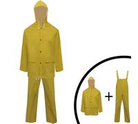 vidaXL Waterproof Heavy-duty Rain Suit Yellow L with Hood & Bib Overalls - 2-Piece PVC Jacket & Trousers for Hiking, Fishing & Outdoor Activities