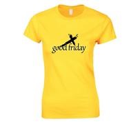 (Yellow, L) Easter Good Friday Unique Jesus Christian God Cross Ladies Women T Shirt Tee Top