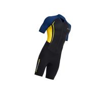 (Yellow, L) Mens Shorty Wetsuit Full Body Front Zip for Surf Spearfishing