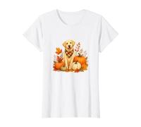 Yellow Lab Fall Pumpkin Dog Autumn Leaves Graphic Tee Womens Value Graphic T-Shirt, Women, White, M