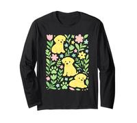Yellow Labrador Boho Spring Flowers Womens Long Sleeve T-Shirt