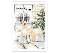 Yellow Labrador Dog Christmas Scene Greetings Card, Large Size 5.8" x 8.3".
