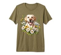 Yellow Labrador Dog Summer Daisy Wildflowers Premium T-Shirt