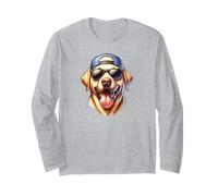 Yellow Labrador Dog with Sunglasses and Backwards Hat Long Sleeve T-Shirt