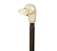Yellow Labrador Handle Collectable Walking Stick / Cane - 92cm Long - The imitation ivory heads are made from a tough resin and are mounted on brown, hardwood shafts - Fitted with a metal ferrule and smart metal collar.