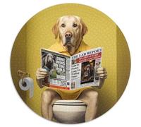 Yellow Labrador on The Toilet 1000 Pieces Puzzle Gifts 1000 Piece Round Jigsaw Educational Activity for Cognitive Skills Cognitive Skill Improvement 67.5x67.5cm