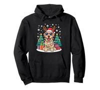 Yellow Labrador Red Santa Hat Christmas Lights Snow Falling Pullover Hoodie