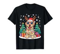 Yellow Labrador Red Santa Hat Christmas Lights Snow Falling T-Shirt