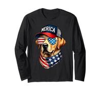Yellow Labrador Retriever 4th of July Merica USA Flag Lab Long Sleeve T-Shirt