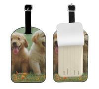 Yellow Labrador Retriever Puppies,Luggage Tags Pu Leather Name Tag Travel Suitcase Identifier ID Tags Durable Baggage Label 2 pcs