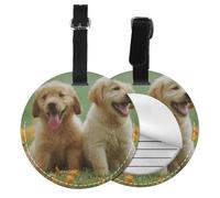 Yellow Labrador Retriever Puppies,Luggage Tags Pu Leather Name Tag Travel Suitcase Identifier ID Tags Durable Baggage Label 2 pcs