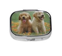 Yellow Labrador Retriever Puppies,Meta Pill Box 2 Compartment Medicine Case,Portable Organizer,Rectangle Meta Portable Organizer Pill Box 2329 Compartment Medicine Case