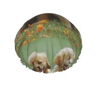 Yellow Labrador Retriever Puppies,Shower Cap Nightcap Double Layer Waterproof Elastic Bath Cap Reusable Hair Cap