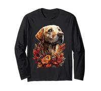 Yellow Labrador Retriever with Fall Leaves Autumn Aesthetic Long Sleeve T-Shirt