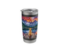 Yellow Labrador Sitting on a Dock at the Mountains Artwork Stainless Steel Insulated Tumbler