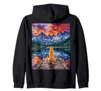 Yellow Labrador sitting on a Dock at the Mountains Artwork Zip Hoodie