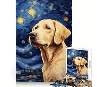 Yellow Labrador Van Gogh for Adults 1000 Piece Puzzle Brain Exercise Restful Escape Precision Cut Ideal Xmas Gift (38x52cm)
