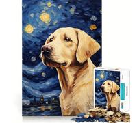 Yellow Labrador Van Gogh Jigsaw Puzzle1000 Pieces Thinking Skill Game Seamless Fit Precise Pieces Family Fun Night Activity (50x75cm)