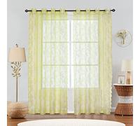 Yellow Lace Curtains for Bedroom 84 Inches Long Elegant French Rose Embroidered Sheer Curtain Panels Durable Floral Lace Fabric Grommet Window Treatment Drapes for Living Room, 55" w 2 Panels