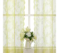 Yellow Lace Curtains for Bedroom 95" Long Vintage French Floral Embroidery Sheer Voile Curtains Rose Lace Fabric Grommet Top Window Treatment Drapes for Bedroom Living Room, 55" w 2 Panels