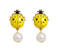 Yellow Ladybug Dangle Earrings for Women, Cute Insect Seven Star Ladybug Drip Oil Enamel Earring, Cartoon Animal Jewelry Gifts