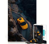 Yellow Lamborghini on Cliffside Road Jigsaw Puzzle 1000 Piece Mind Train Fun Burr Free Clean Cut Pieces Absorbing Activity for Quiet Nights (38x26cm)