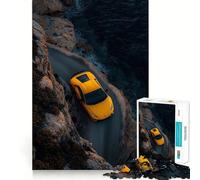 Yellow Lamborghini on Cliffside Road Jigsaws 1000 Pieces for Adults Memory Boost Game Professional Grade Cutting Heartwarming Gathering Activity (50x75cm)