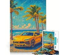 Yellow Lamborghini Urus on Beach Puzzles for Adults 1000 Pieces Focus Boost Fun Uniform Size Precise Pieces Bonding Activity for Loved Ones (38x26cm)