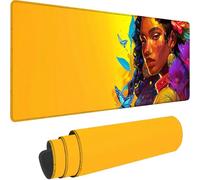Yellow Large Mouse Mat 1500x800x3 mm, Extended Gaming Mouse Pad Retro Desk Mat With Stitched Edges, Adults Mousepad Non Slip Rubber Base, Waterproof Soft Cloth Desk Pad for PC Office Decor, Gifts 5-6