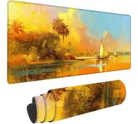 Yellow Large Mouse Mat 900 x 400 x 3 mm, Extended Gaming Mouse Pad Sailboat Desk Mat With Stitched Edges, Adults Mousepad Non Slip Rubber Base, Waterproof Soft Cloth Desk Pad for Home Office Decor M-E
