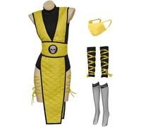 (Yellow, Large) Sub-Zero Reptile Scorpion Cosplay Costume Female Sexy Suit with Mask Ninja Fighter Uniform