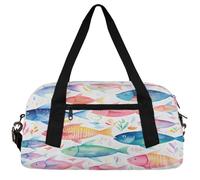 Yellow Lattice Geometric Kids Duffle Bag Boys Girls Small Sport Dance Gym Bag for Overnight Travel Weekender Carry On, Marine Fish Animals, 18.5"L x 9.4"W x 7.8"H