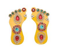 Yellow Laxmi Charan Paduka Feet Pagla Floor Rangoli for Indian Traditional New year Decorations for Door Wall Floor House Office (Length :-4 " Each) Gift Gifts Return/Good Luck, (1 Pair Charan)