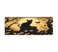 Yellow Leaf Cat Mouse Pad In Big Extended Non-Slip Rubber Base Mousepad With Stitched Edges Gaming Pc Desktop Large Mouse Pad 11.8x31.5
