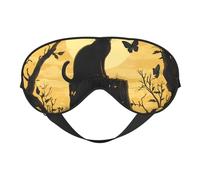 Yellow Leaf Cat Print Sleep Mask with Adjustable Strap, Comfortable Eye Cover for Travel, Yoga, Napping, Sleeping & Relaxation