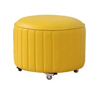 Yellow Leather Pouf with Universal Swivel Wheels Low Rotating Stool for Easy Mobility - Perfect Footrest and Stylish Accent for Living Room or Office