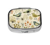 Yellow Leaves Chicken Pill Case 2 Compartment Pill Box Portable Metal Pill Organizer Cute Travel Pill Container Vitamin Organizer for Purse Pocket Travel Gift