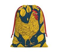 yellow leaves chicken Print Christmas Drawstring Bags,Wedding Party Gifts wrapping bag,DIY Craft,Xmas,Presents