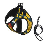 Yellow Leaves Chicken Print Step in Dog Harness and Leash Set,Adjustable Reflective Harness for Small Dogs Cats
