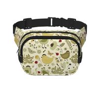 Yellow Leaves Chicken Print Unisex Square Double Layer Waist Bag Crossbody Fanny Pack Travel Workout Accessory, Black, One Size, Black, One Size