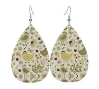 yellow leaves chicken Printed Dangle Leather Earrings, Reversible Statement Jewelry with Silver Plated Hooks
