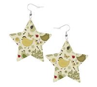 Yellow Leaves Chicken Printed Leather Pierced Earring Set, 1 Pair Lightweight Bohemian Earrings Birthday Party Jewelry Gifts For Women