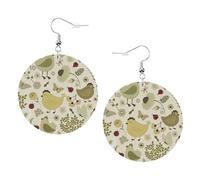 Yellow Leaves Chicken Printed Round Earrings For Women, 1 Pair Lightweight Leather Pierced Earrings Set Trendy Jewelry Gifts For Women Girls