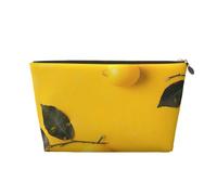 Yellow Lemon 1 Printed Toiletry Bag for Women Girl Portable Travel Cosmetic Bag Leather Makeup Pouch Organizer with Gold Zipper