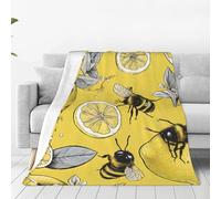 (Yellow Lemon and Bee) Blankets, Throw Blanket for Couch Bed Sofa Cozy Soft Flannel Blanket Office Home Essentials Decor Teacher Gifts - 50"x40"