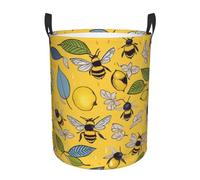 Yellow Lemon And Bee Circular Hamper â€“ Stylish Water-Resistant Storage Basket With Full-Print Design, Durable Oxford Cloth Laundry Basket For Home, Bathroom, Kitchen & Kids Room