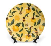Yellow Lemon and Bee Decorative Plate Bone China Plates with Display Stand Personalized Wall Art Crafts 10inch